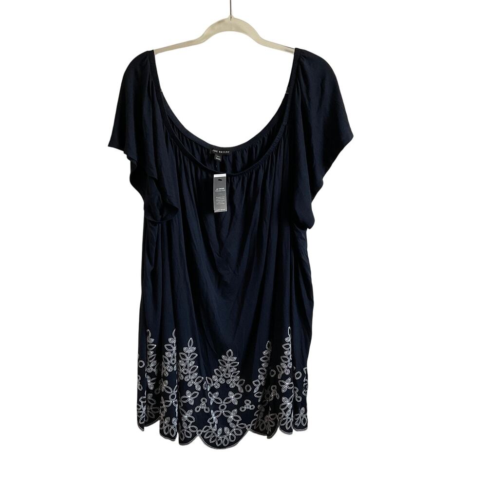 Lane Bryant Swing Collection Navy Blue Embroidered Hem Blouse‎ - Size 30/32 NEW